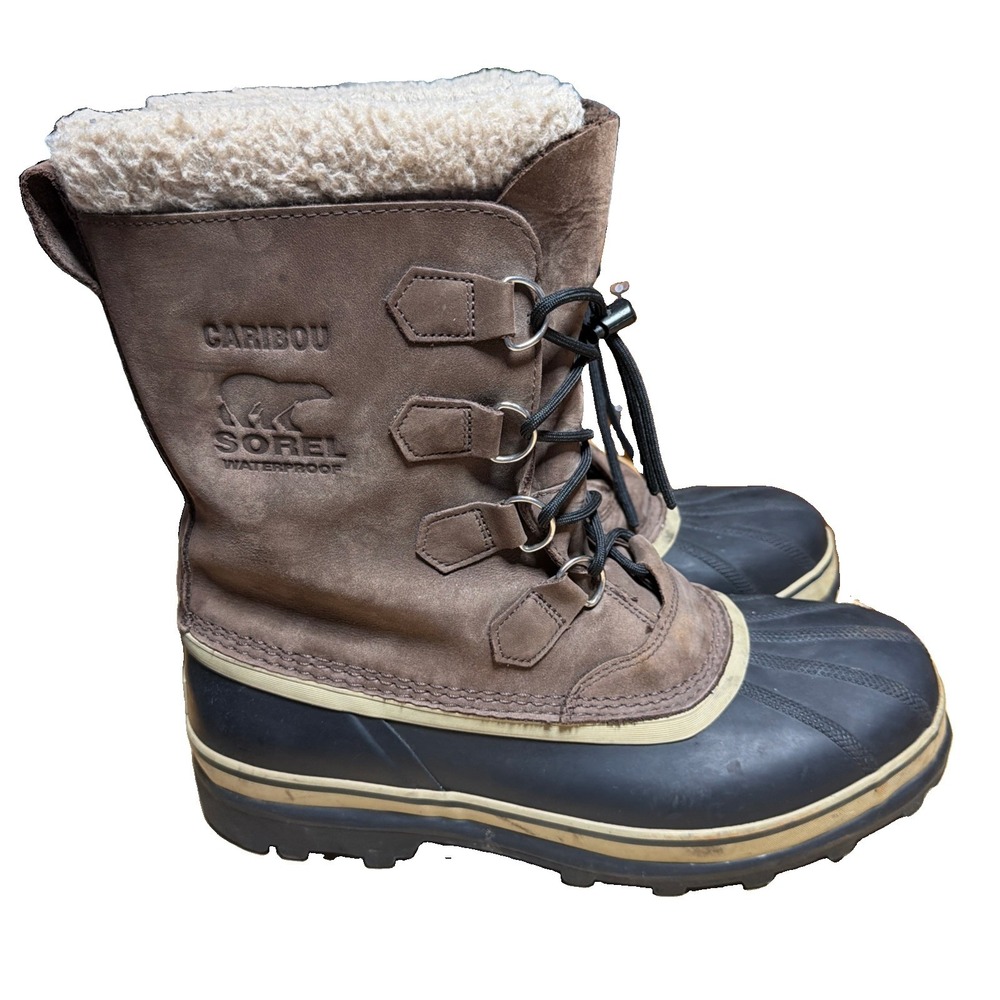 Sorel Caribou Snow Boots Waterproof Leather Shearling Mens Size 12 Insulated